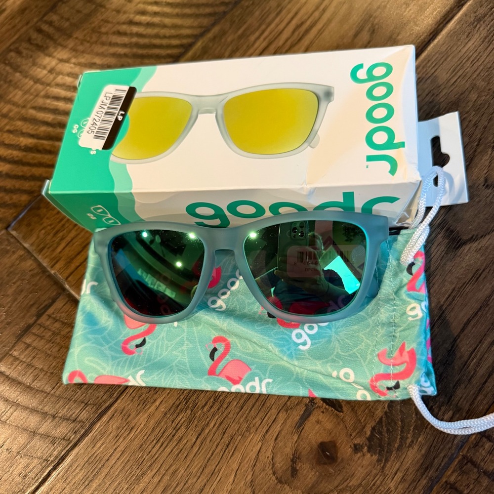 Goodr OG Polarized Sunglasses Frosted Blue Green Mirrored Lens Running NWT